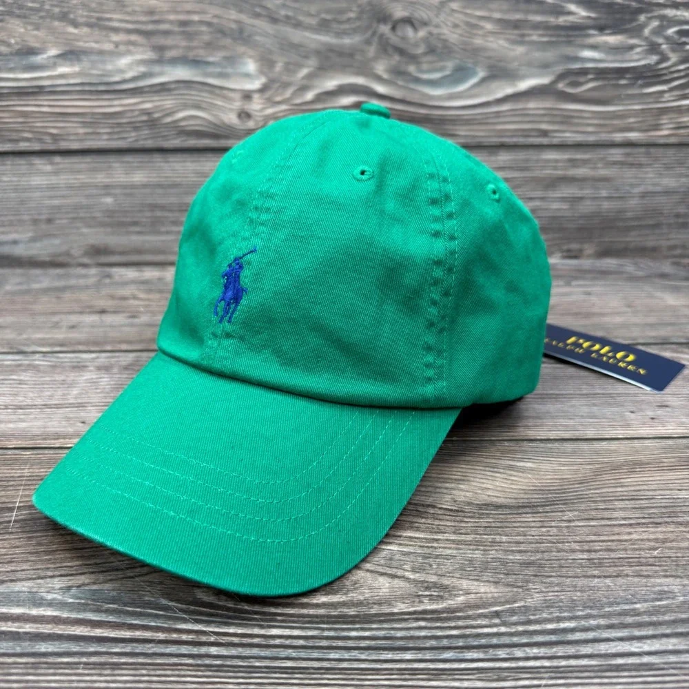 Polo Ralph Lauren Mens OS Iconic Cotton Chino Ball Cap Green Blue Pony NWT
